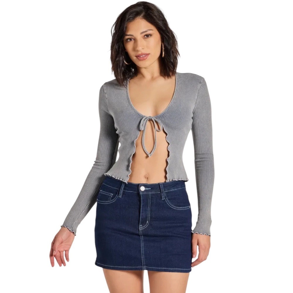 Windsor Major Crush Ribbed Knit Tie-Front Cardigan Coquette Women's Size Small